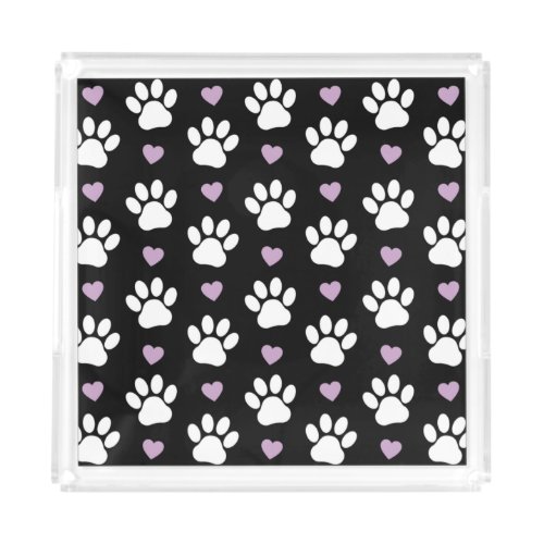 Paw Pattern Dog Paws White Paws Lilac Hearts Acrylic Tray