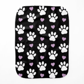 Paw Pattern, Dog Paws, White Paws, Lilac Hearts Baby Burp Cloth