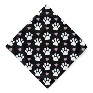 Paw Pattern, Dog Paws, White Paws, Lilac Hearts Bandana