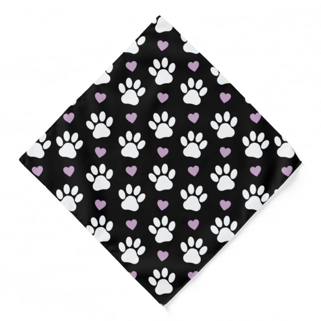 Paw Pattern, Dog Paws, White Paws, Lilac Hearts Bandana (Front)
