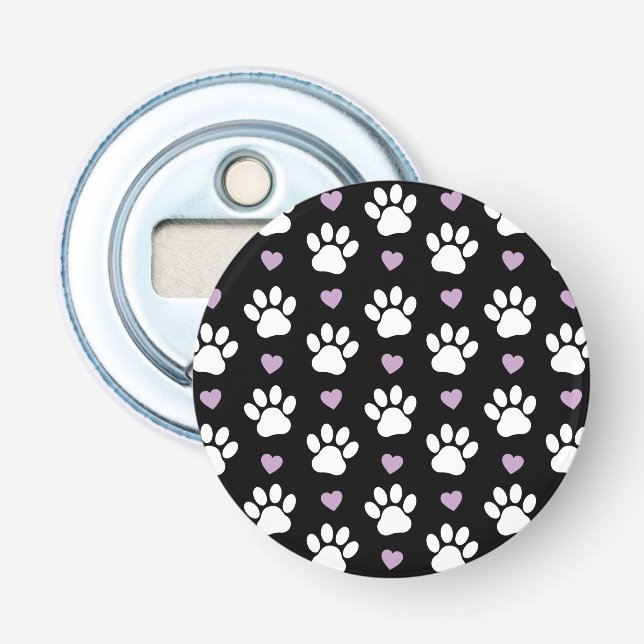 Paw Pattern, Dog Paws, White Paws, Lilac Hearts Bottle Opener (Front)