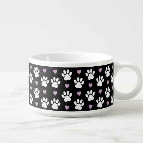 Paw Pattern Dog Paws White Paws Lilac Hearts Bowl