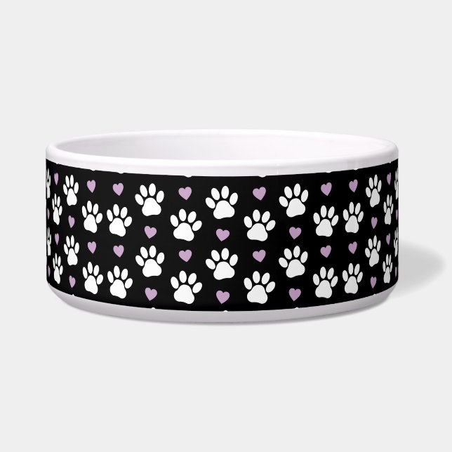 Paw Pattern, Dog Paws, White Paws, Lilac Hearts Bowl (Front)