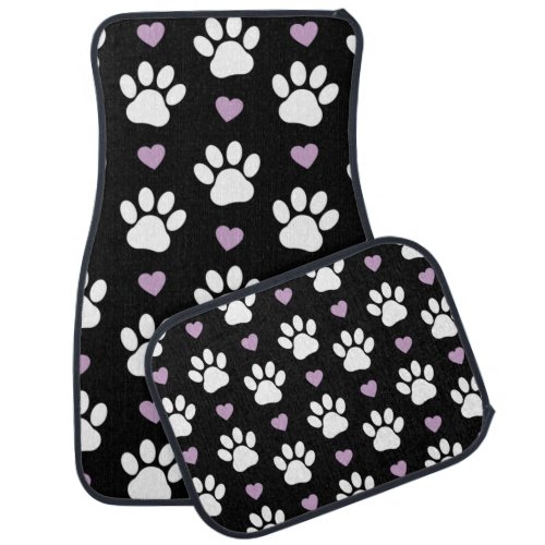 Paw Pattern Dog Paws White Paws Lilac Hearts Car Floor Mat