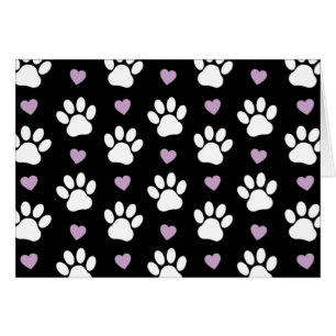 Paw Pattern, Dog Paws, White Paws, Lilac Hearts Cards