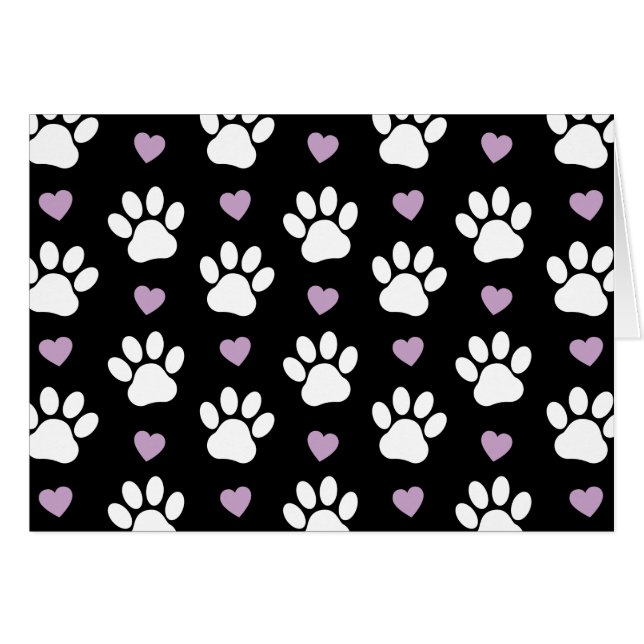 Paw Pattern, Dog Paws, White Paws, Lilac Hearts Cards (Front Horizontal)