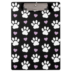Paw Pattern, Dog Paws, White Paws, Lilac Hearts Clipboard