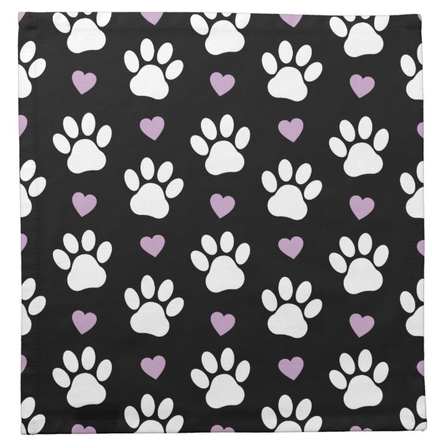 Paw Pattern, Dog Paws, White Paws, Lilac Hearts Cloth Napkin (Front)