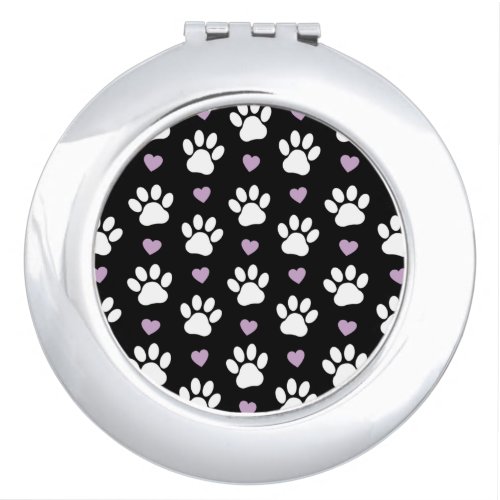 Paw Pattern Dog Paws White Paws Lilac Hearts Compact Mirror