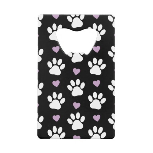 Paw Pattern Dog Paws White Paws Lilac Hearts Credit Card Bottle Opener
