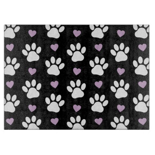 Paw Pattern Dog Paws White Paws Lilac Hearts Cutting Board