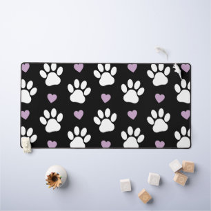 Paw Pattern, Dog Paws, White Paws, Lilac Hearts Desk Mat