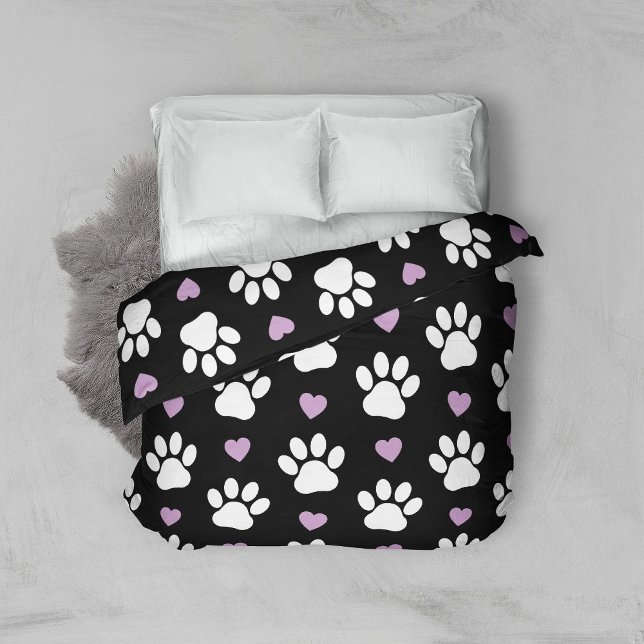 Paw Pattern, Dog Paws, White Paws, Lilac Hearts Duvet Cover (Creator Uploaded)