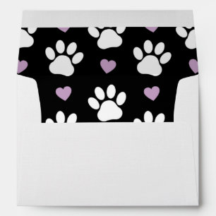 Paw Pattern, Dog Paws, White Paws, Lilac Hearts Envelope