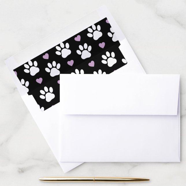 Paw Pattern, Dog Paws, White Paws, Lilac Hearts Envelope Liner (Desk)