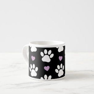 Paw Pattern, Dog Paws, White Paws, Lilac Hearts Espresso Cup