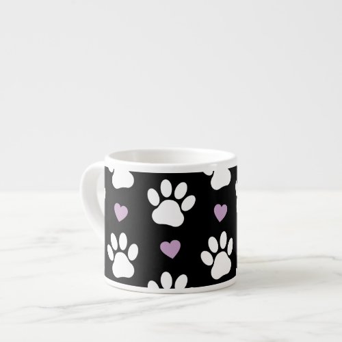 Paw Pattern Dog Paws White Paws Lilac Hearts Espresso Cup
