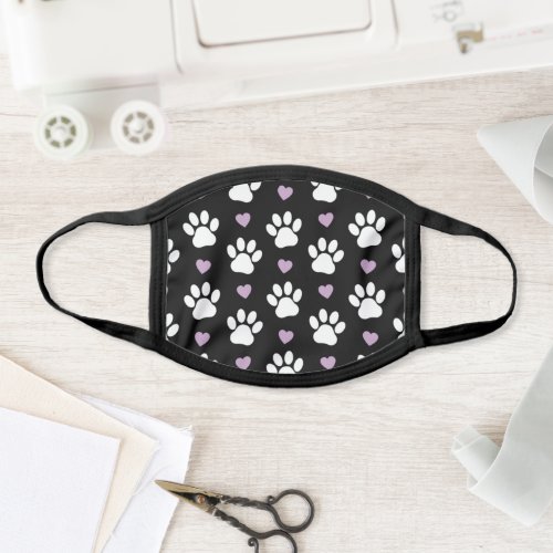 Paw Pattern Dog Paws White Paws Lilac Hearts Face Mask