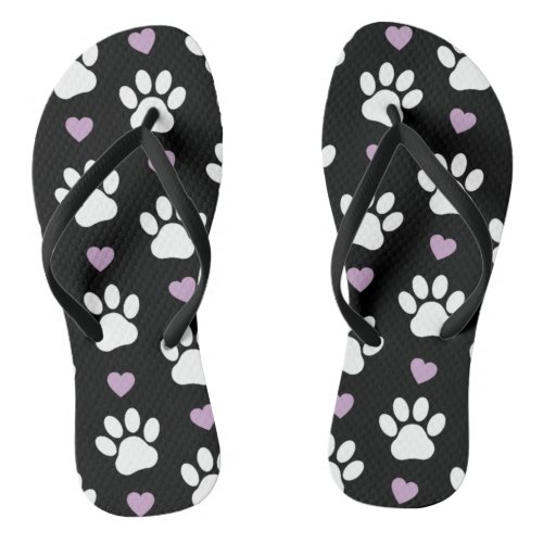 Paw Pattern Dog Paws White Paws Lilac Hearts Flip Flops