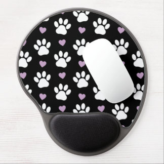 Paw Pattern, Dog Paws, White Paws, Lilac Hearts Gel Mouse Pad