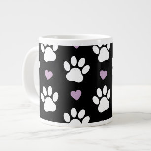 Paw Pattern, Dog Paws, White Paws, Lilac Hearts Giant Coffee Mug