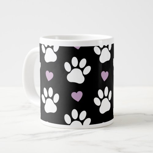 Paw Pattern Dog Paws White Paws Lilac Hearts Giant Coffee Mug
