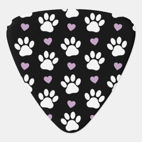 Paw Pattern Dog Paws White Paws Lilac Hearts Guitar Pick