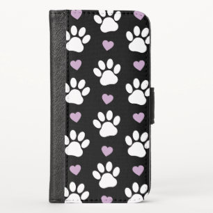 Paw Pattern, Dog Paws, White Paws, Lilac Hearts iPhone X Wallet Case