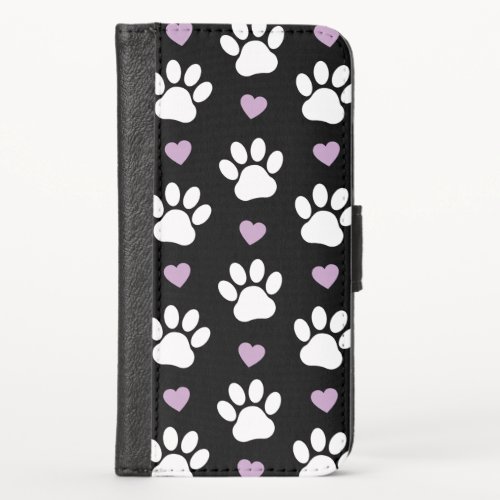Paw Pattern Dog Paws White Paws Lilac Hearts iPhone X Wallet Case