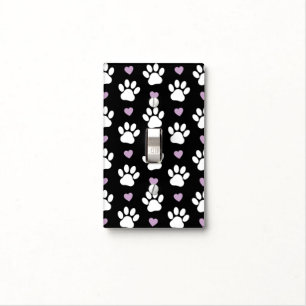 Paw Pattern, Dog Paws, White Paws, Lilac Hearts Light Switch Cover