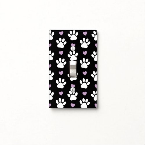 Paw Pattern Dog Paws White Paws Lilac Hearts Light Switch Cover