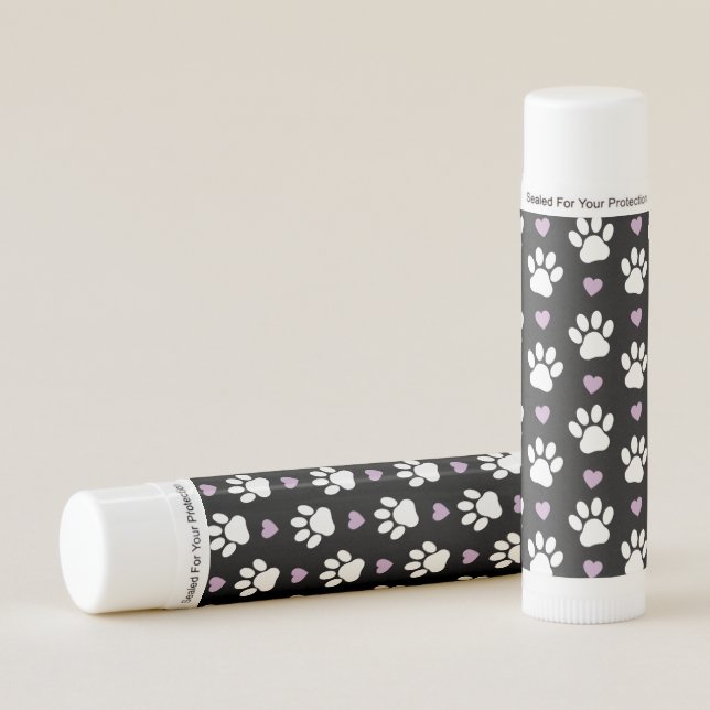 Paw Pattern, Dog Paws, White Paws, Lilac Hearts Lip Balm (Front)