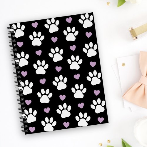 Paw Pattern Dog Paws White Paws Lilac Hearts Notebook