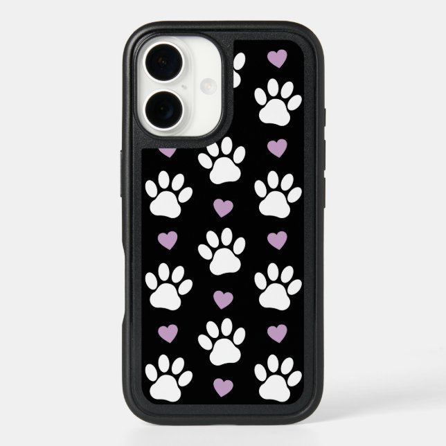 Paw Pattern, Dog Paws, White Paws, Lilac Hearts Otterbox iPhone Case (Back)