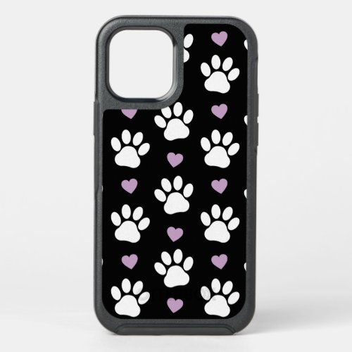 Paw Pattern Dog Paws White Paws Lilac Hearts OtterBox Symmetry iPhone 12 Case