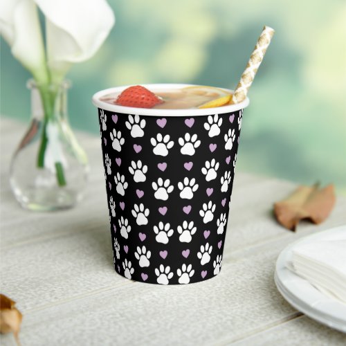 Paw Pattern Dog Paws White Paws Lilac Hearts Paper Cups