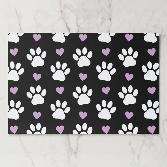 Paw Pattern, Dog Paws, White Paws, Lilac Hearts Paper Pad (Front)