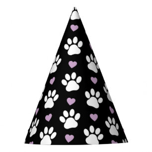 Paw Pattern, Dog Paws, White Paws, Lilac Hearts Party Hat