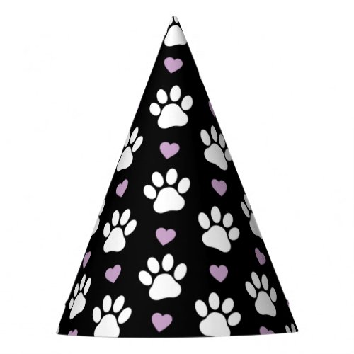 Paw Pattern Dog Paws White Paws Lilac Hearts Party Hat