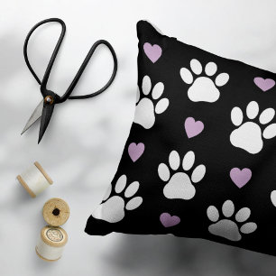 Paw Pattern, Dog Paws, White Paws, Lilac Hearts Pillow Case