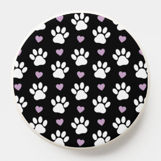 Paw Pattern, Dog Paws, White Paws, Lilac Hearts PopSocket