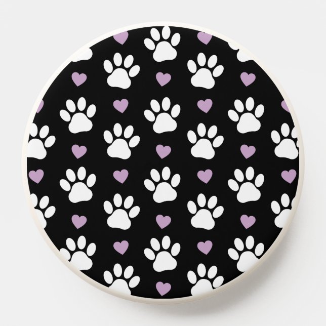 Paw Pattern, Dog Paws, White Paws, Lilac Hearts PopSocket (Popsocket)