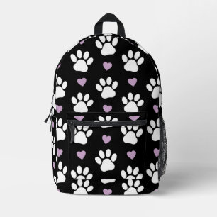 Paw Pattern, Dog Paws, White Paws, Lilac Hearts Printed Backpack