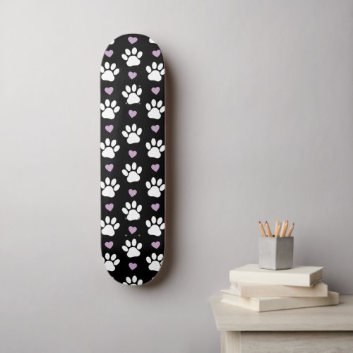 Paw Pattern Dog Paws White Paws Lilac Hearts Skateboard