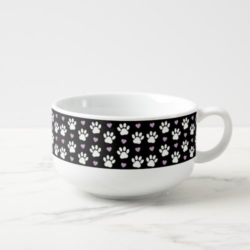 Paw Pattern Dog Paws White Paws Lilac Hearts Soup Mug