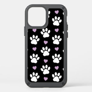Paw Pattern, Dog Paws, White Paws, Lilac Hearts Speck iPhone 12 Case
