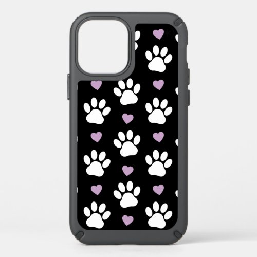 Paw Pattern Dog Paws White Paws Lilac Hearts Speck iPhone 12 Case