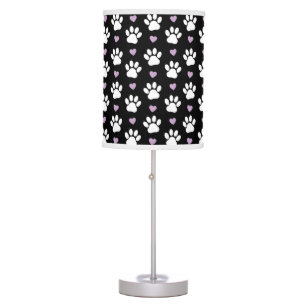 Paw Pattern, Dog Paws, White Paws, Lilac Hearts Table Lamp