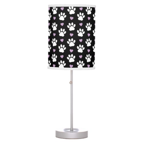Paw Pattern Dog Paws White Paws Lilac Hearts Table Lamp