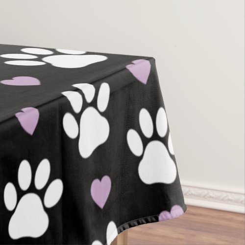 Paw Pattern Dog Paws White Paws Lilac Hearts Tablecloth